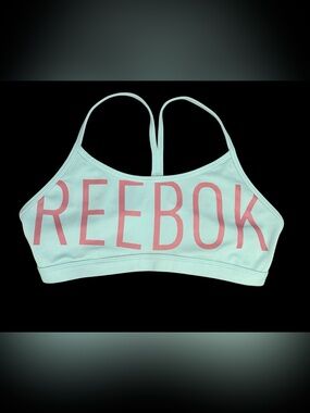 Reebok PlayDry Wireless Crossback Pullover Sports Bra Logo Blue Pink Women’s L